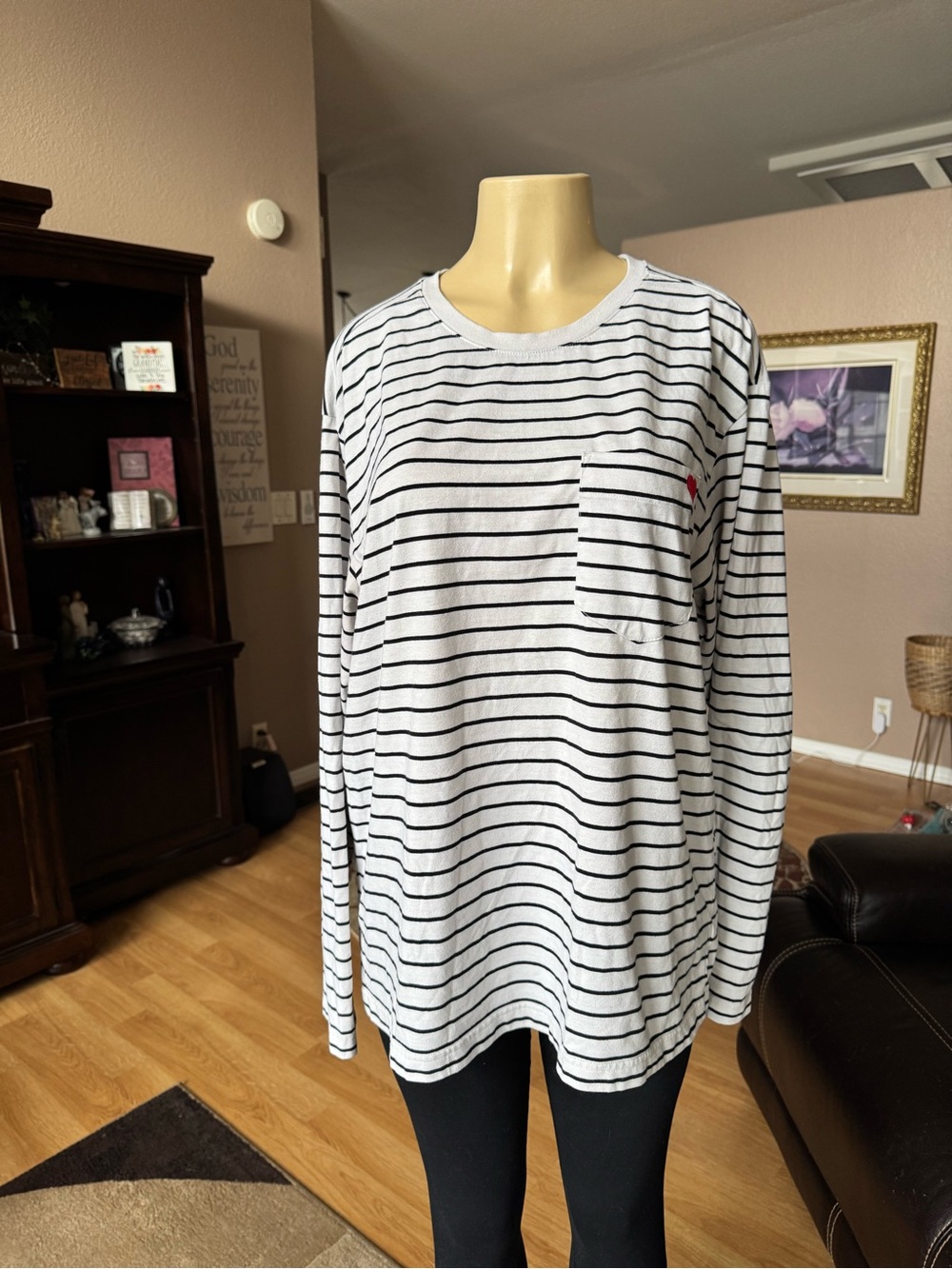 Goodfellow & Co striped long sleeve pocket tee with a red heart-size XL